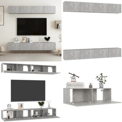 Juego de muebles de salón 4 piezas gris hormigón 100x30x30 cm - Muebles de TV - Armario estéreo