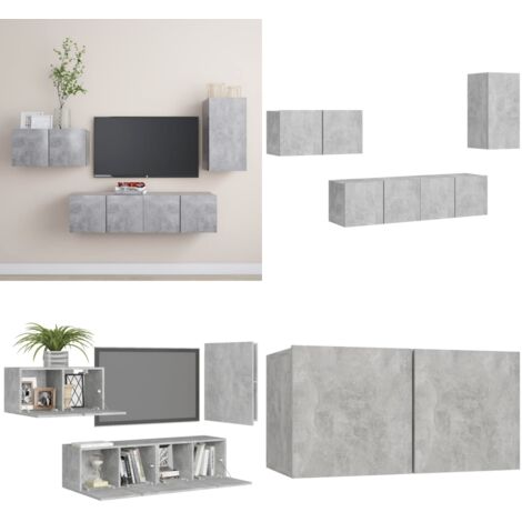 Juego de muebles de salón 4 piezas gris hormigón - Muebles de TV - Armarios estéreo