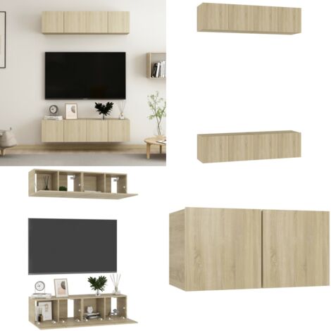 Juego de muebles de salón 4 piezas roble Sonoma 60x30x30 cm - Muebles de TV - Muebles de pared