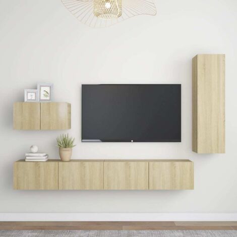 Juego de muebles de salón 4 piezas roble Sonoma vidaXL