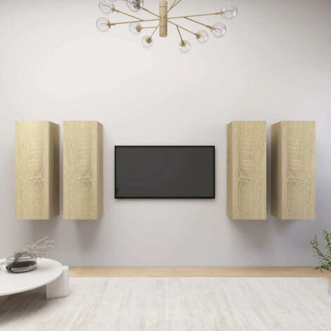 Juego de muebles de salón 4 pzas roble Sonoma 30,5x30x90 cm vidaXL