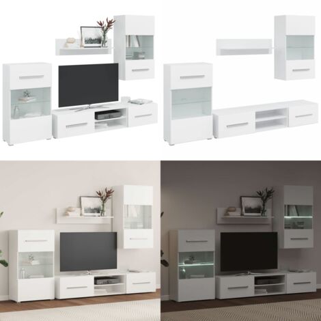 Juego de muebles de salón 5 piezas con iluminación LED blanco - Vitrinas de pared - Muebles de TV