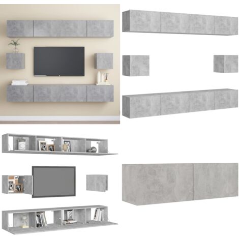 Juego de muebles de salón 6 piezas gris hormigón - Armarios para TV - Muebles para sala