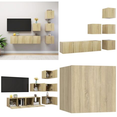 Juego de muebles de salón 6 piezas roble Sonoma - Muebles de TV - Armarios de TV