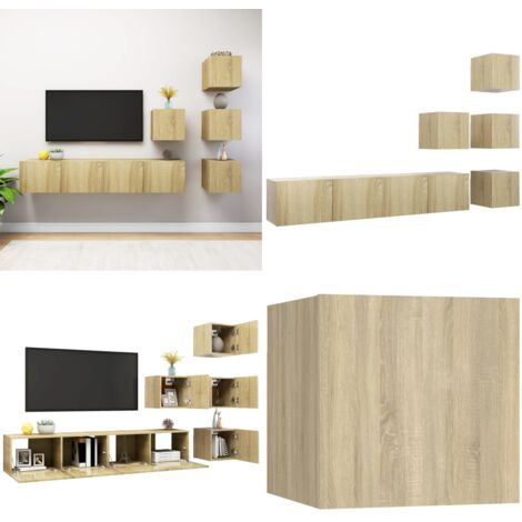Juego de muebles de salón 6 piezas roble Sonoma - Muebles de TV - Armarios de TV