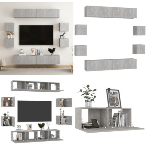 Juego de muebles de salón 7 piezas gris hormigón - Muebles de TV - Armario estéreo