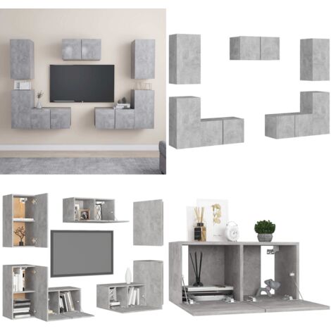 Juego de muebles de salón 7 piezas gris hormigón - Muebles de TV - Armario estéreo