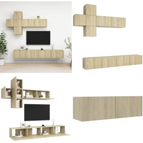 Juego de muebles de salón 7 piezas roble Sonoma - Muebles de TV - Armarios de TV