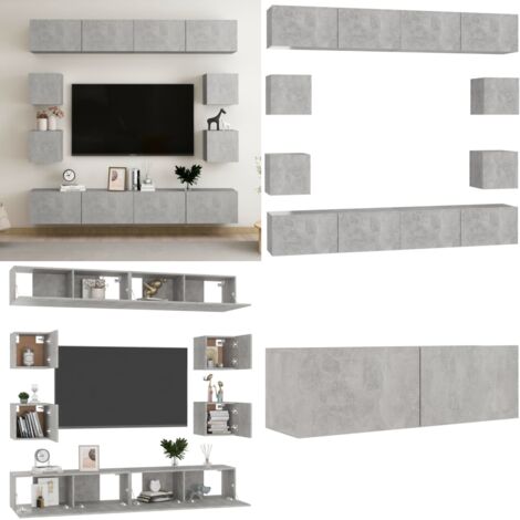 Juego de muebles de salón 8 piezas gris hormigón - Muebles de TV - Armario estéreo
