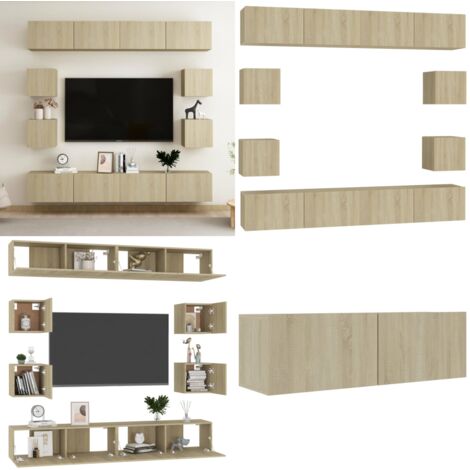 Juego de muebles de salón 8 piezas roble Sonoma - Muebles de TV - Armario estéreo