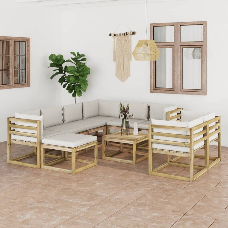 

Juego de muebles jardín 10 pzas cojines madera pino impregnado