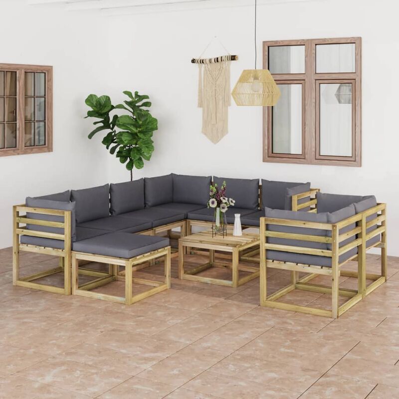 

Juego de muebles jardín 10 pzas cojines madera pino impregnado