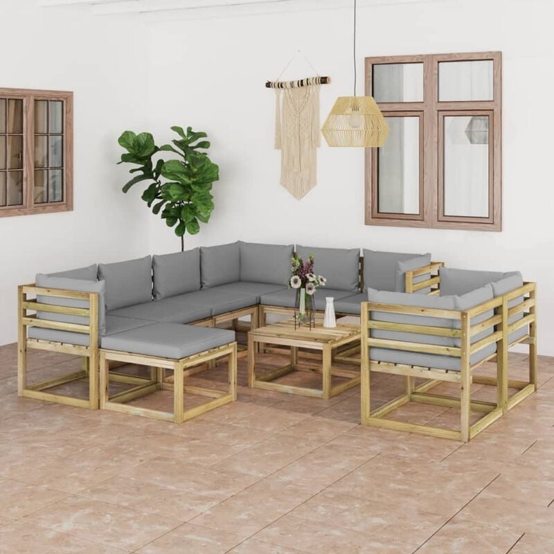 

Juego de muebles jardín 10 pzas cojines madera pino impregnado