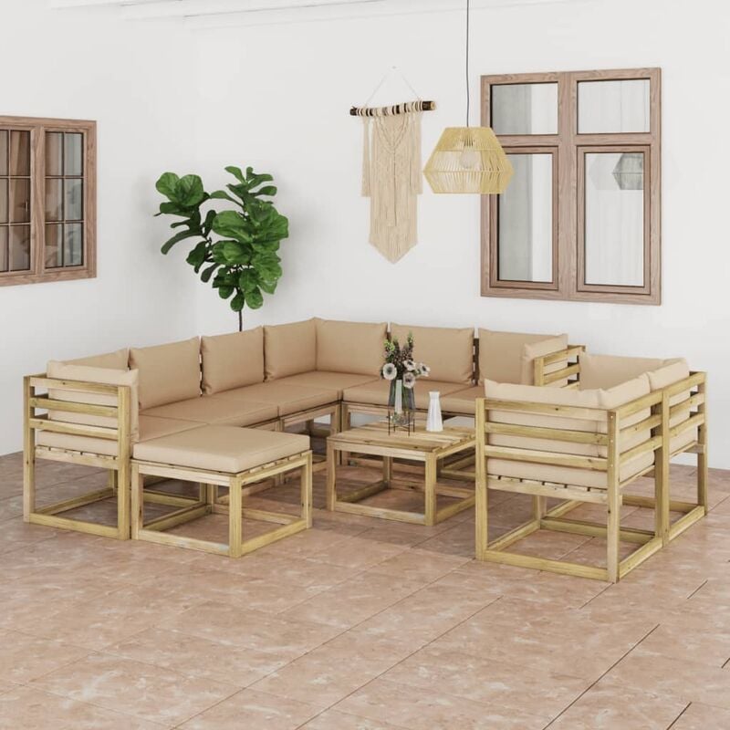 

Juego de muebles jardín 10 pzas cojines madera pino impregnado