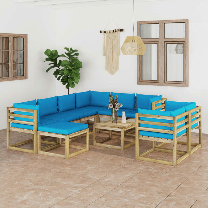 

Juego de muebles jardín 10 pzas cojines madera pino impregnado