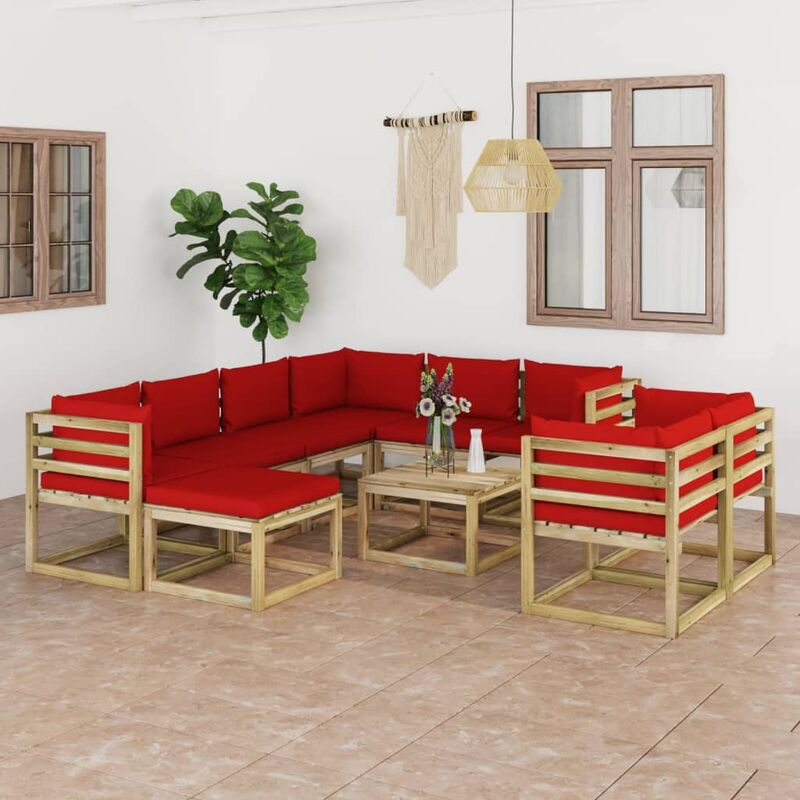 

Juego de muebles jardín 10 pzas cojines madera pino impregnado