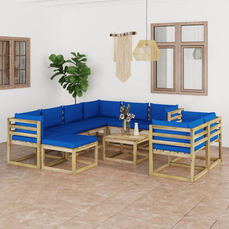 

Juego de muebles jardín 10 pzas cojines madera pino impregnado