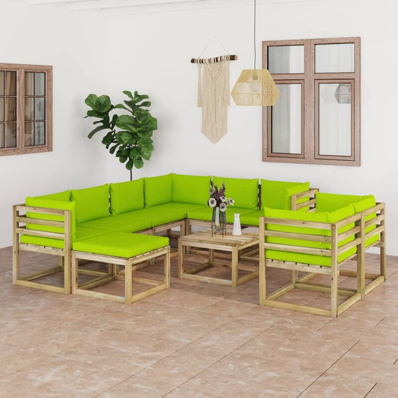 

Juego de muebles jardín 10 pzas cojines madera pino impregnado