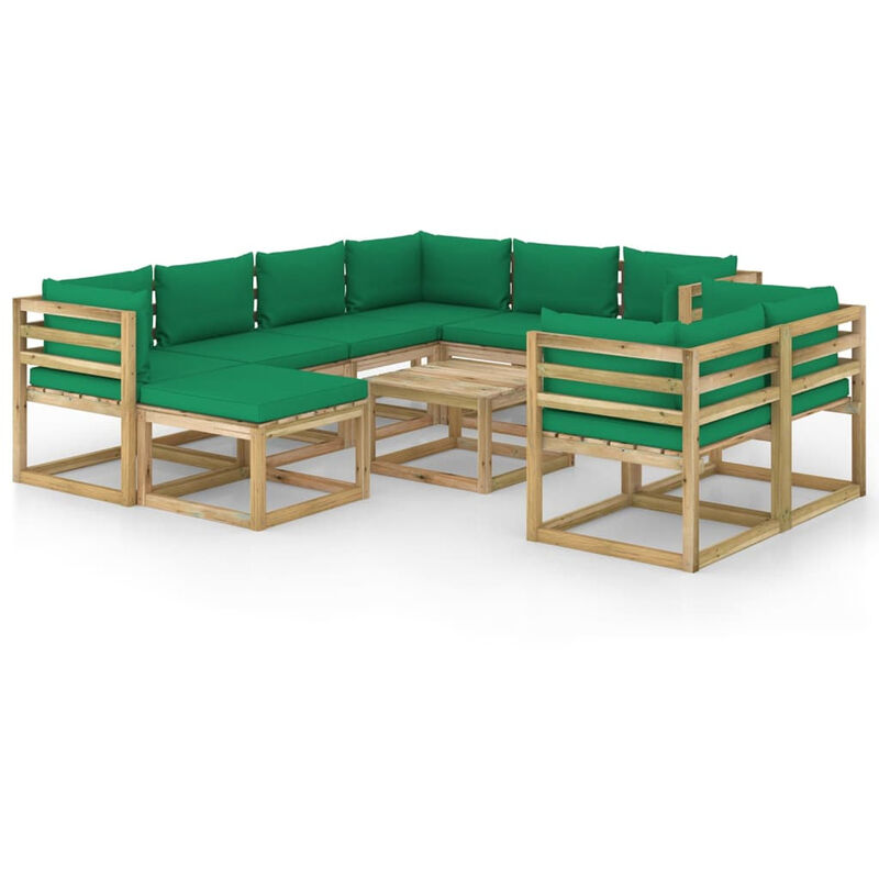 

Juego de muebles jardin 10 pzas cojines madera pino impregnado