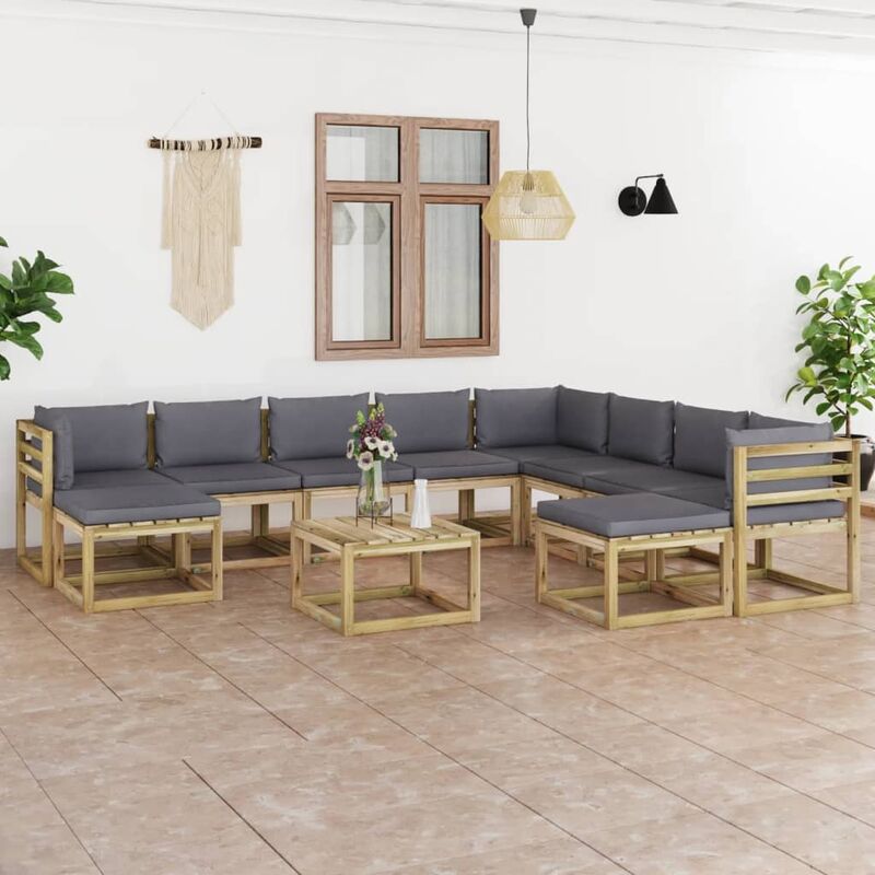 

Juego de muebles jardín 11 pzas cojines madera pino impregnado