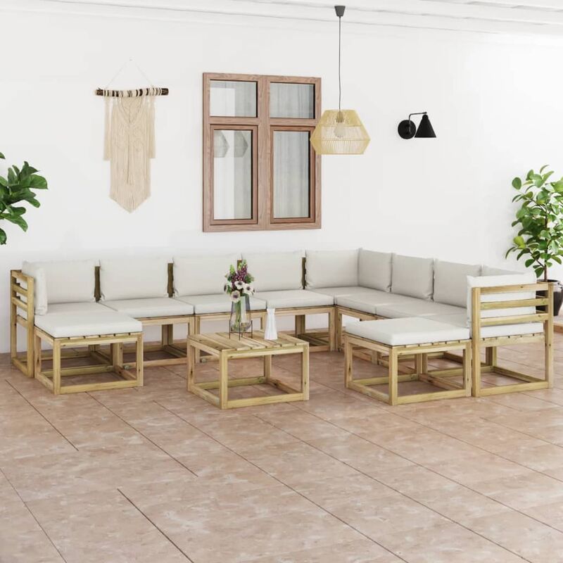 

Juego de muebles jardín 11 pzas cojines madera pino impregnado