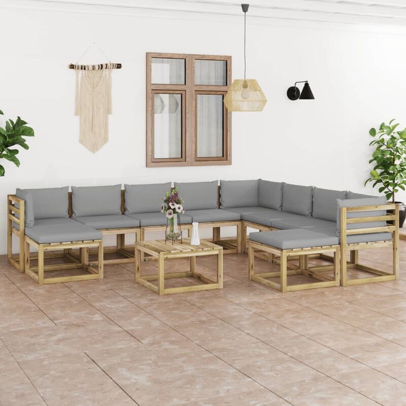 

Juego de muebles jardín 11 pzas cojines madera pino impregnado