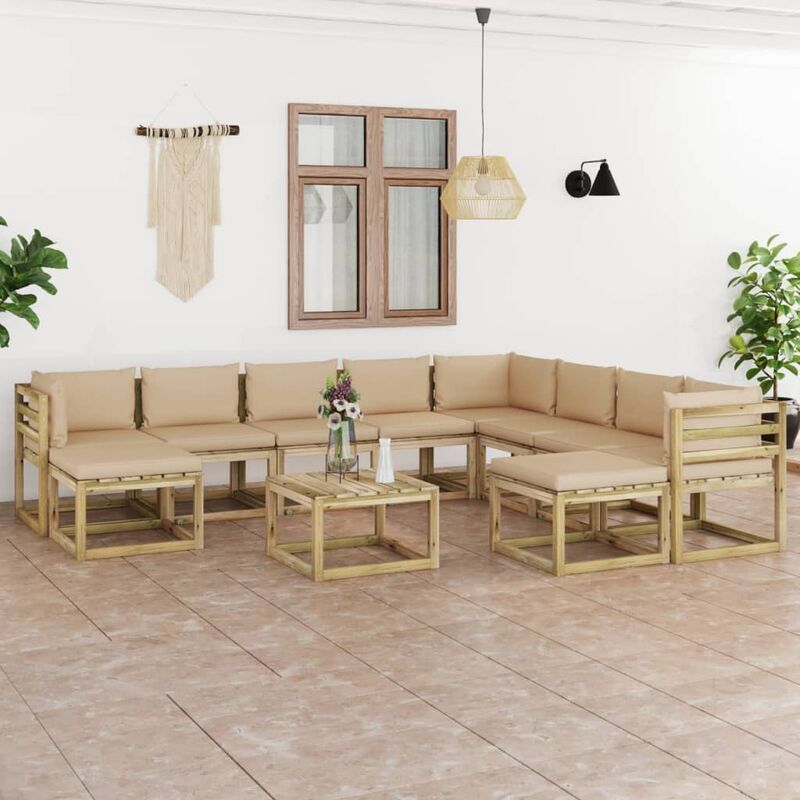 

Juego de muebles jardín 11 pzas cojines madera pino impregnado