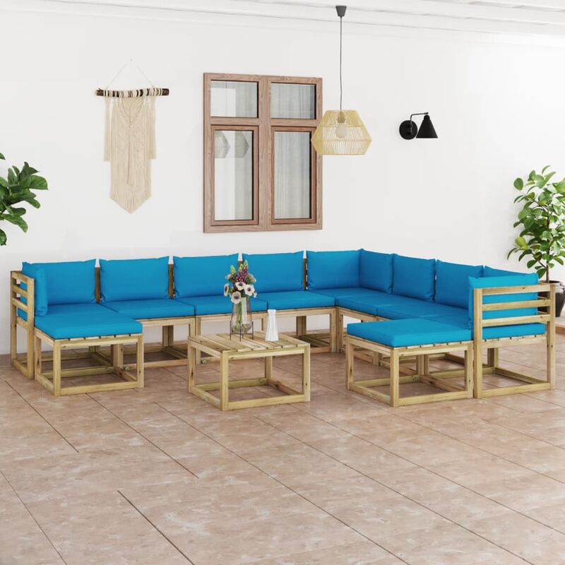 

Juego de muebles jardín 11 pzas cojines madera pino impregnado