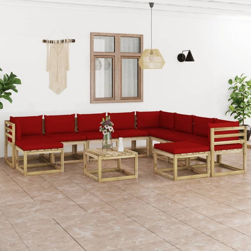 

Juego de muebles jardín 11 pzas cojines madera pino impregnado