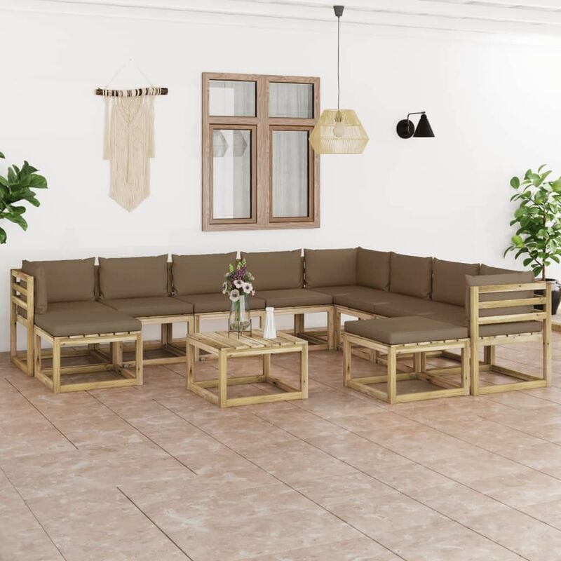 

Juego de muebles jardín 11 pzas cojines madera pino impregnado