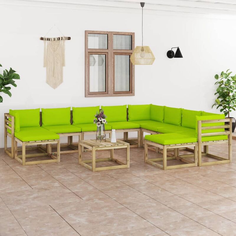

Juego de muebles jardín 11 pzas cojines madera pino impregnado