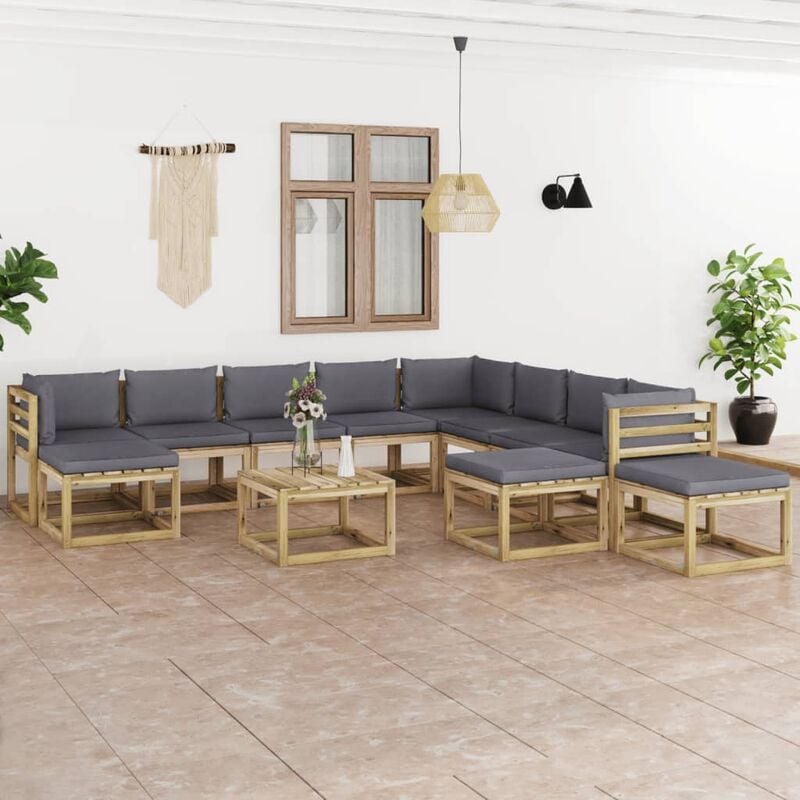 

Juego de muebles jardín 12 pzas cojines madera pino impregnado