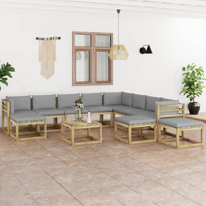 

Juego de muebles jardín 12 pzas cojines madera pino impregnado