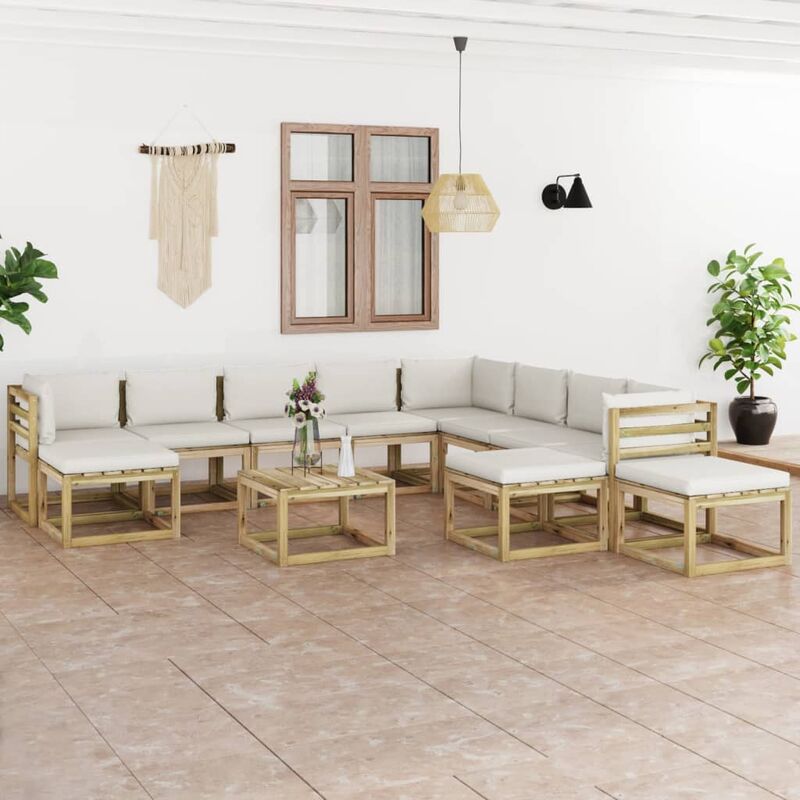 

Juego de muebles jardín 12 pzas cojines madera pino impregnado