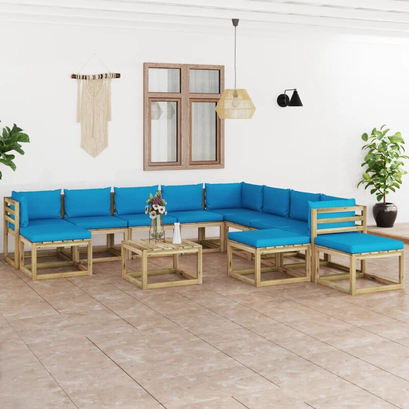 

Juego de muebles jardín 12 pzas cojines madera pino impregnado