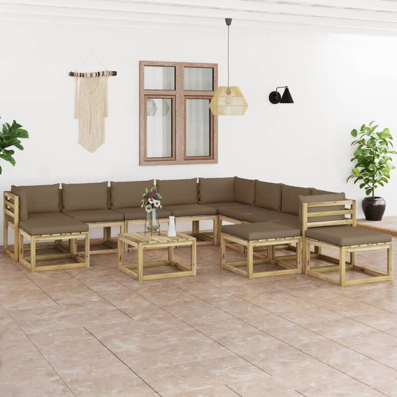 

Juego de muebles jardín 12 pzas cojines madera pino impregnado