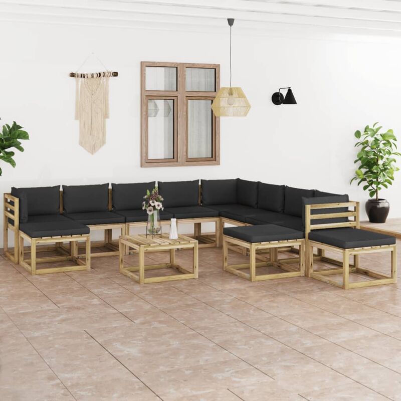 

Juego de muebles jardín 12 pzas cojines madera pino impregnado