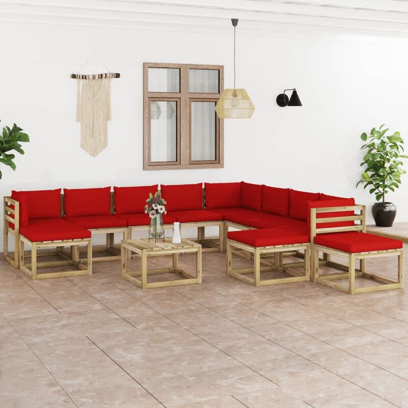 

Juego de muebles jardín 12 pzas cojines madera pino impregnado