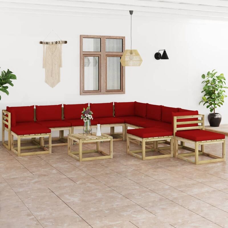 

Juego de muebles jardín 12 pzas cojines madera pino impregnado