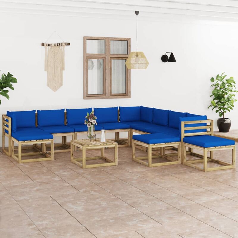 

Juego de muebles jardín 12 pzas cojines madera pino impregnado