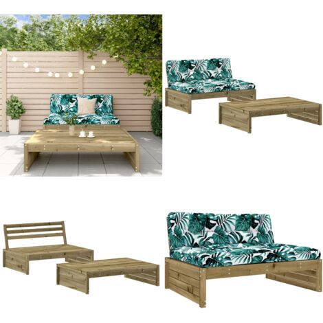 Juego de muebles jardín 2 pzas y cojines madera pino impregnada - Muebles de exterior - Sofás de jardín