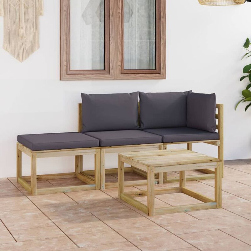 

Juego de muebles jardín 3 piezas con cojines gris antracita