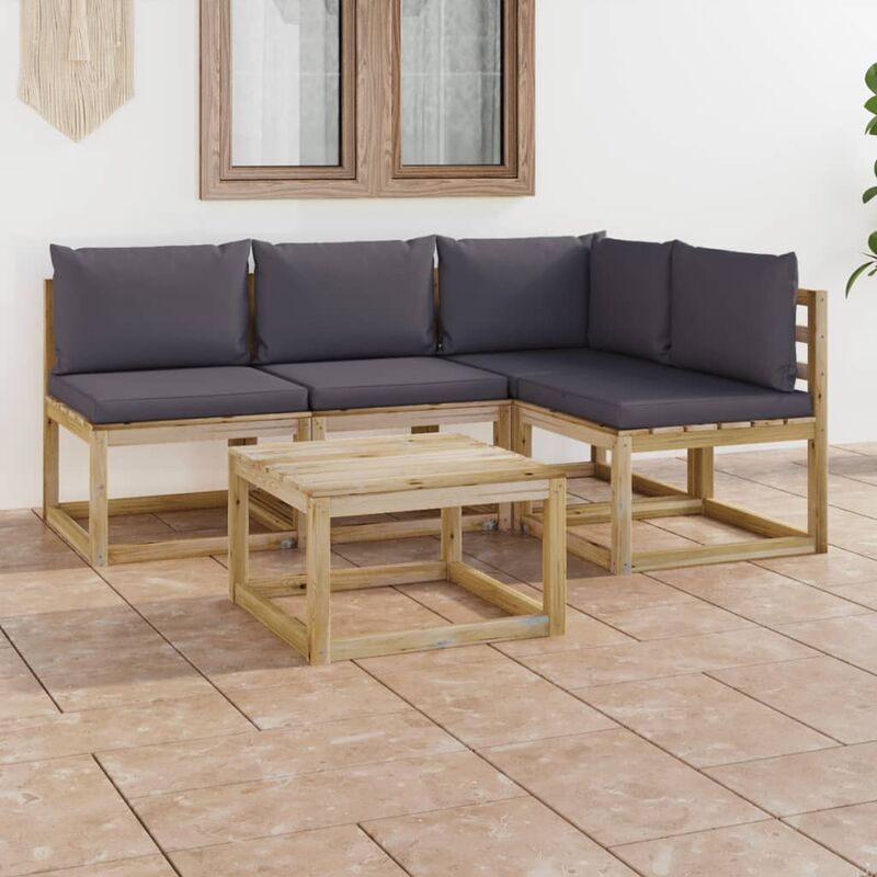 

Juego de muebles jardín 5 piezas con cojines gris antracita
