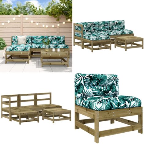 Juego de muebles jardín 5 pzas y cojines madera pino impregnada - Sofás de exterior - Cojines de jardín