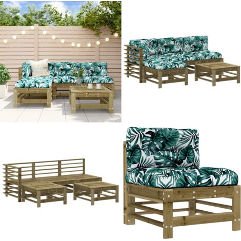 Juego de muebles jardín 5 pzas y cojines madera pino impregnada - Sofás de exterior - Cojines de jardín