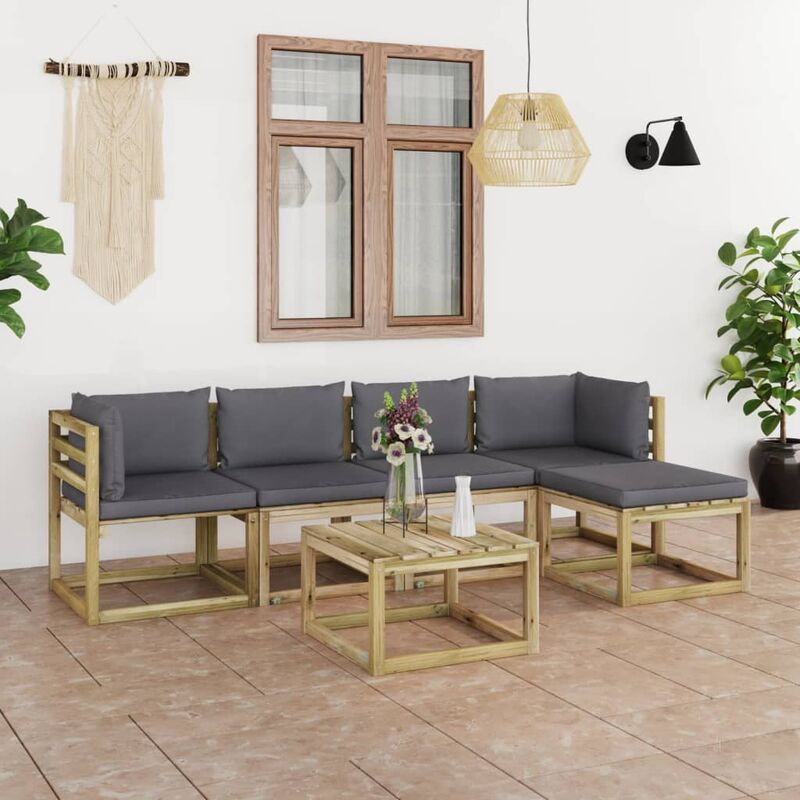 

Juego de muebles jardín 6 pzas cojines madera pino impregnado