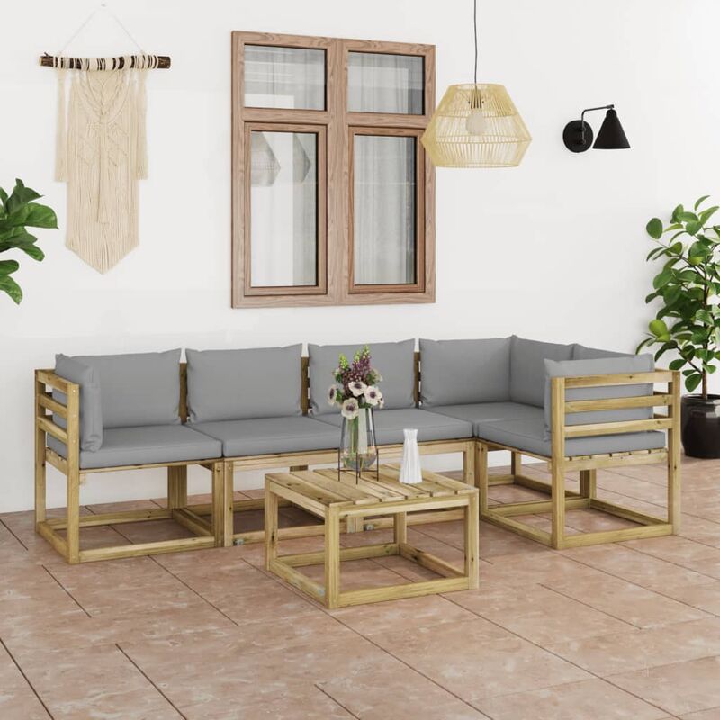 

Juego de muebles jardín 6 pzas cojines madera pino impregnado