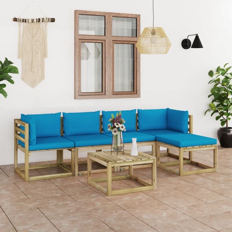 

Juego de muebles jardín 6 pzas cojines madera pino impregnado