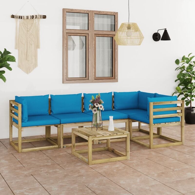 

Juego de muebles jardín 6 pzas cojines madera pino impregnado