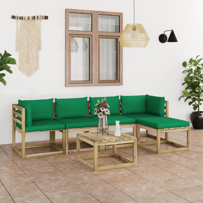 

Juego de muebles jardín 6 pzas cojines madera pino impregnado